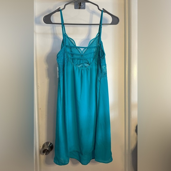 NWT INC International Concepts Lace & Chiffon Nightgown Lingerie Teal Small - Picture 3 of 5